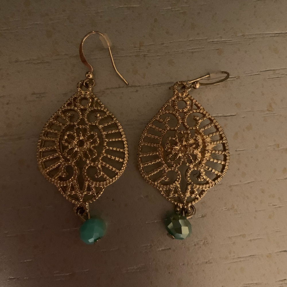 Gold Earrings With Turquoise Bead